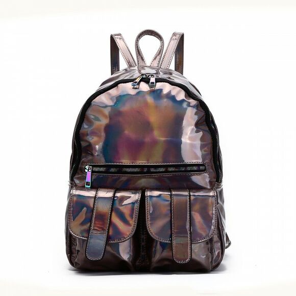 Unbranded Handbags - Pewter Holographic Dual Pocket Backpack